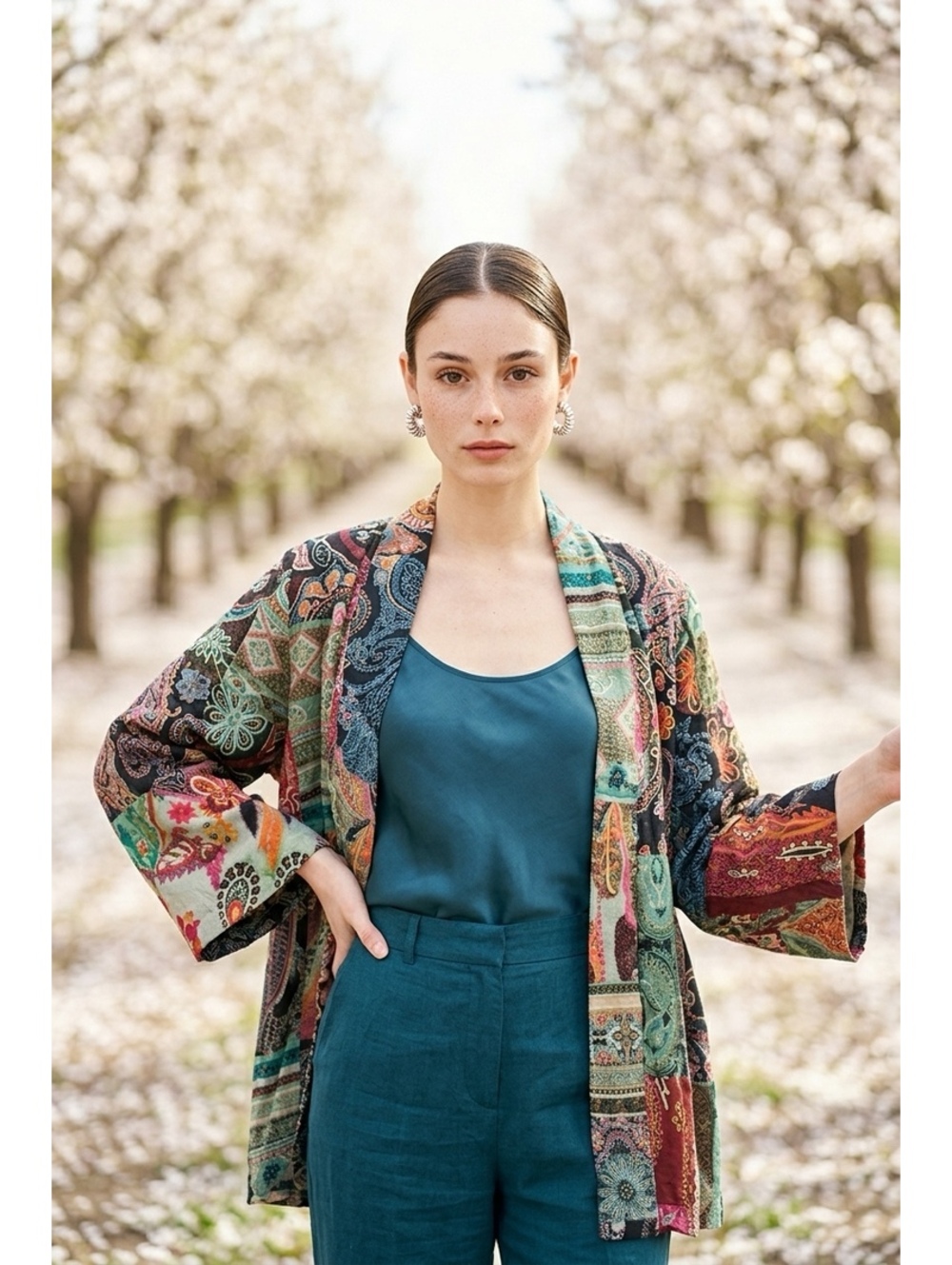 Vibrant Bohemian-Style Patchwork Kimono Jacket By ANU *Wool Blend*Size M